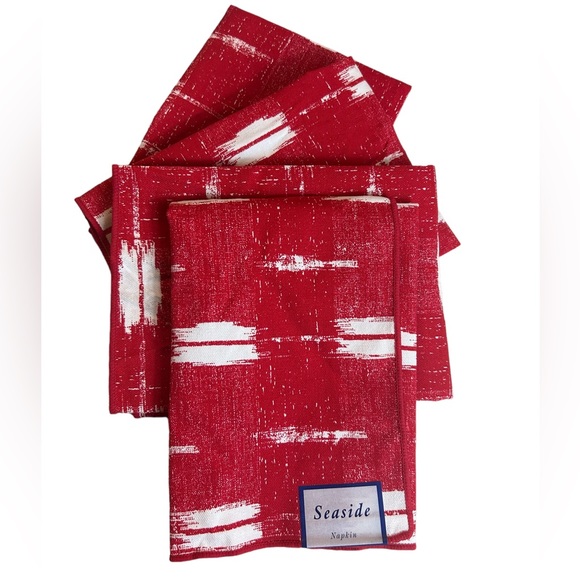 Set Of 4 Cloth Napkins Bright Red White Table Linens 17” Square Fabric Bardwil - Picture 4 of 4